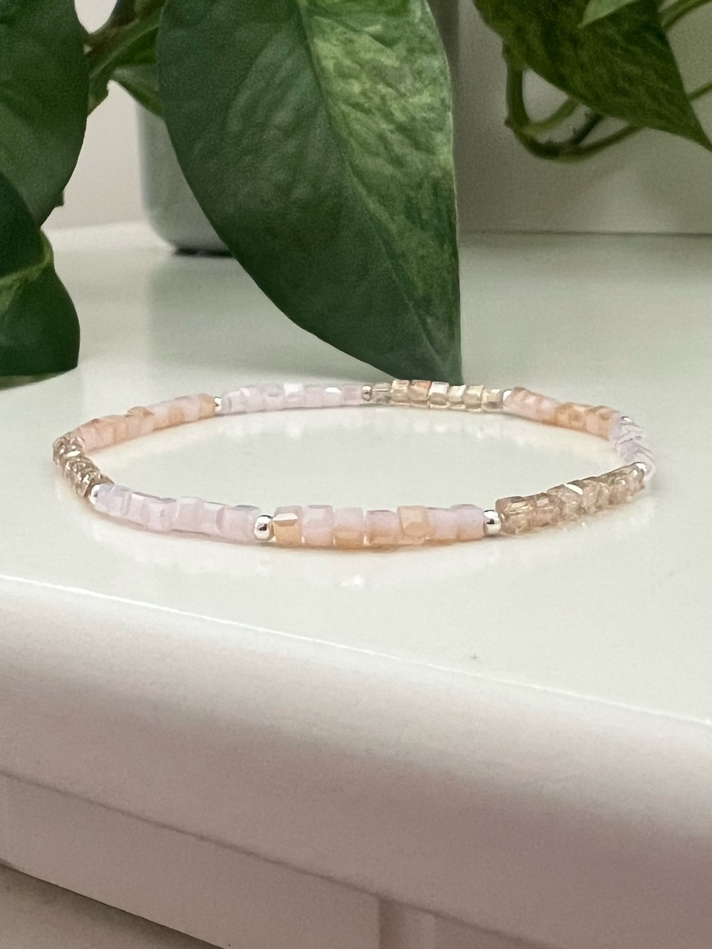 NEW Custom Size Sterling Silver & Sparkly Glass Beaded Bracelet 💜